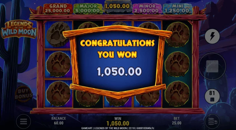 Legends of the Wild Moon — kopējā uzvara Free Spins