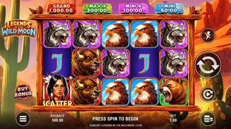Legends of the Wild Moon — spēles ekrāns 5x3 tīklā